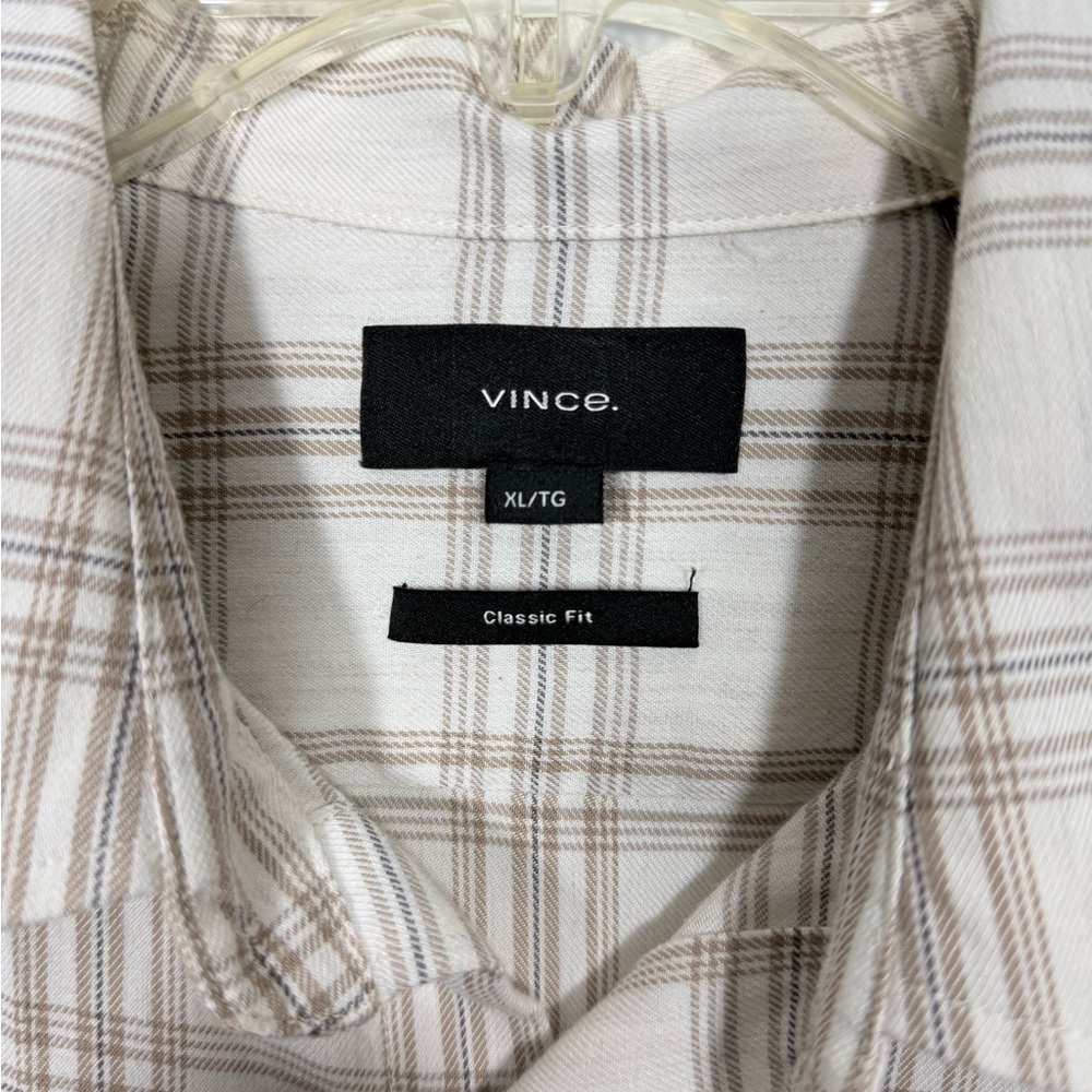 Vince Men's Beige Plaid Shirt Size XL - Picture 3 of 15